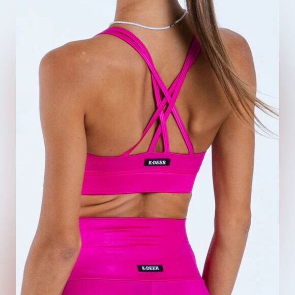 NWT K-DEER Hi-Luxe Polished Criss Cross Sports Bra Bright Royal Blue Size Medium - Picture 7 of 8